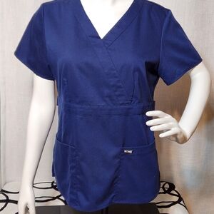 Grays Anatomy by Barco Blue Scrubs Top Large Fitted Waist